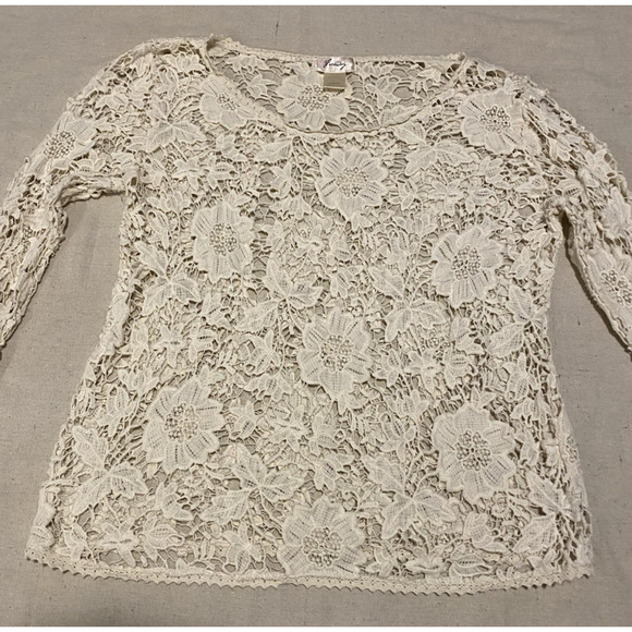 Freeway Womens Blouse Fairy Large Ivory Lace Feminine Boho Floral Festival Top - Picture 6 of 13